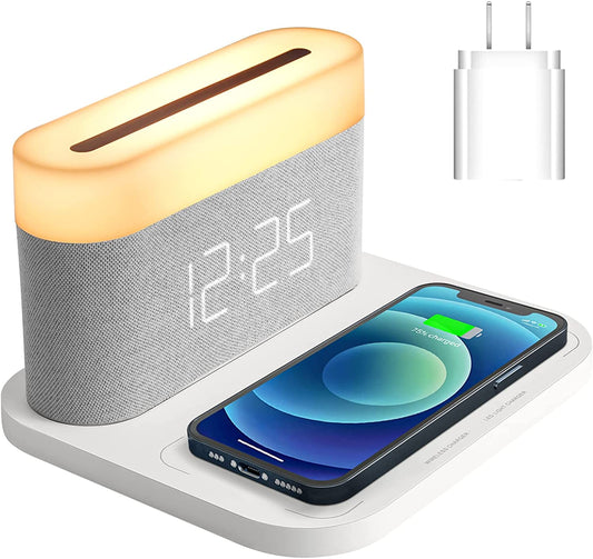 Digital Alarm Clock with Wireless Charging 15W Max Touch Bedside Lamp with 5-100% Adjustable Brightness,12/26Hr,Snooze,Qi Wireless Charger,Bedroom,Livingroom